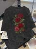 Vintage Washed Red Rose Bouquet Graphic TShirt for Women Men Casual Short Sleeve Crew Neck Oversized Romantic Floral Tee