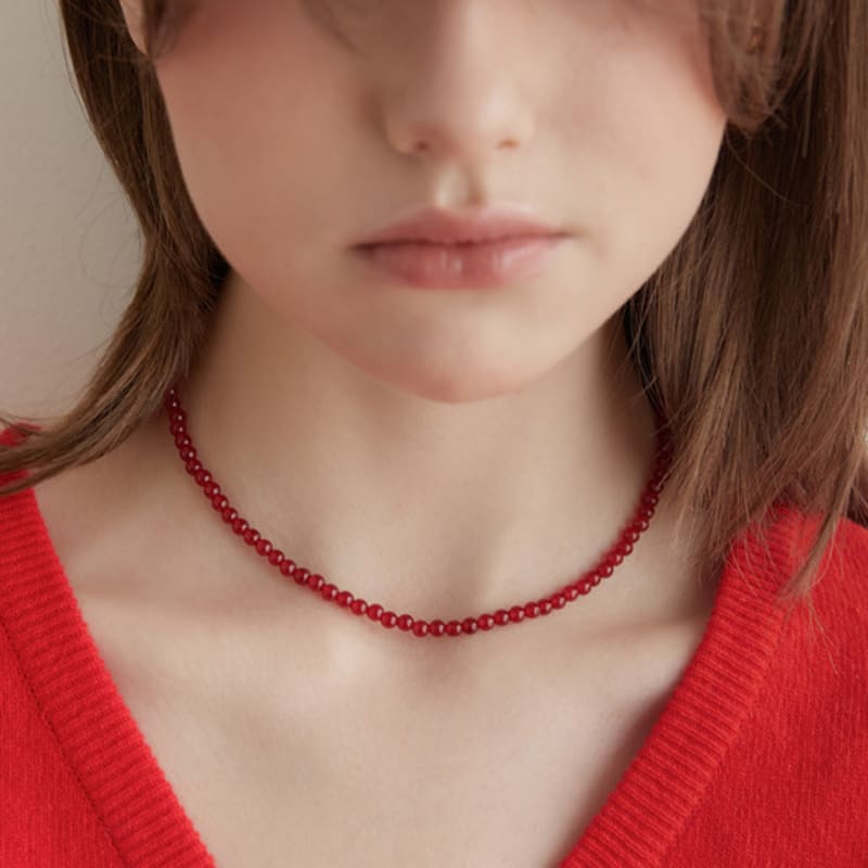 Tatiana (925 Silver) Red Jade Candy Ball Necklace NZ2143