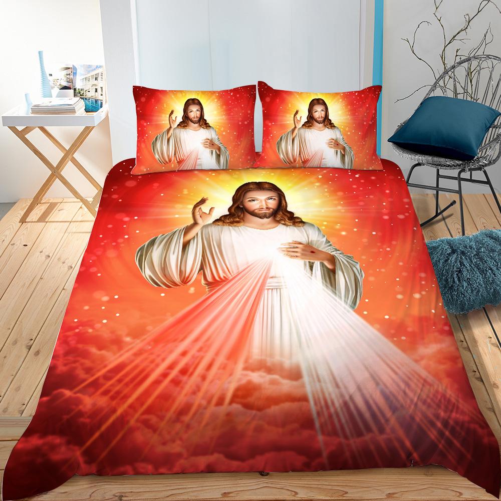 Jesus Bedding Set Christian Retro Comforter Cover for Teens Adult Jesus Christ Believer Quilt Cover Vintage Style Duvet Cover