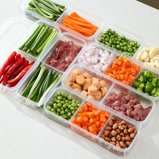 2Pcs Slim Meal Prep Boxes with Lids Long Clear Snack Containers with 2 or 3 Compartments Narrow Stackable Refrigerator Organizer for Fridge Pantry