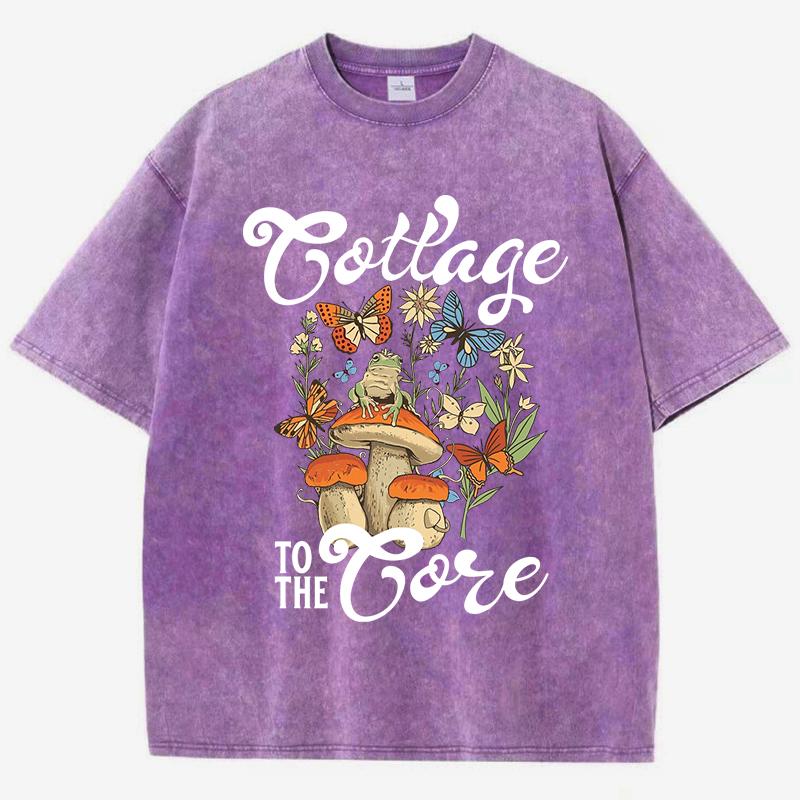 

Cottage Mushroom Butterfly Flower Print Washed T Shirts Women Hip Hop Loose Top O-Neck Cotton Clothes Vintage Y2K T-Shirt 3XL