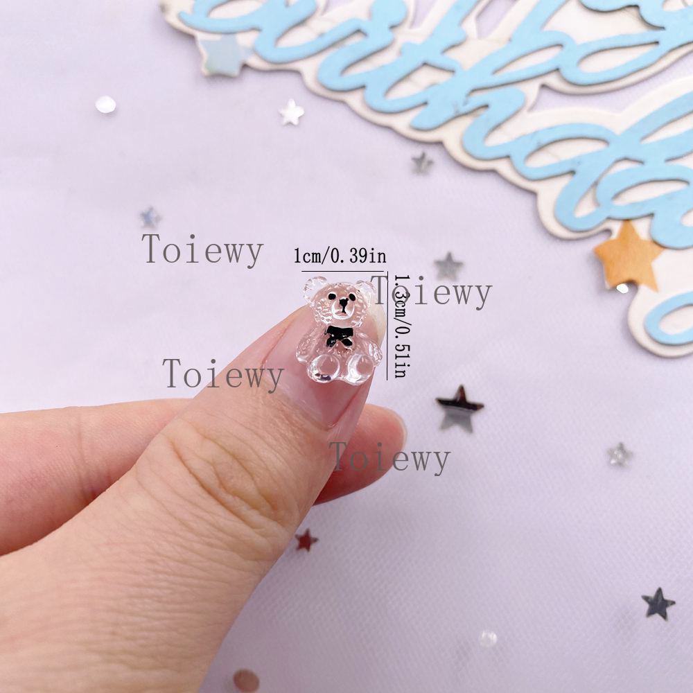 60Pcs Resin Kawaii Colorful Bowknot Bear Nail Art Charms Flat Back Rhinestone Figurines DIY Jewelry Accessories Scrapbook Crafts