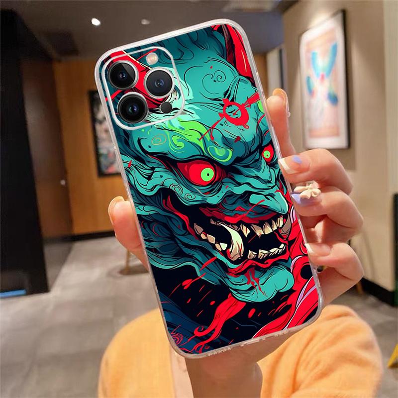 Japanese Oni Mask Devil Art Phone Case Carcasa Funda For iPhone 17 Pro Max Air 17 16 15 14 13 Pro Max 15 16 Pro 15Plus