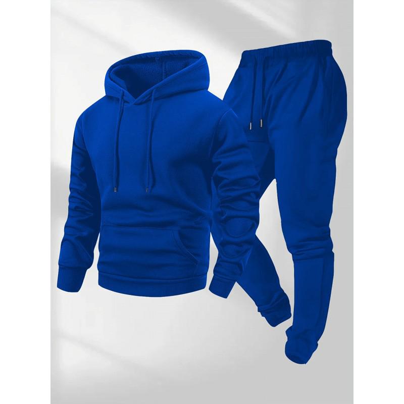 250g Men's Trendy Sports Hoodie & Sweatpants Set - Plain Color