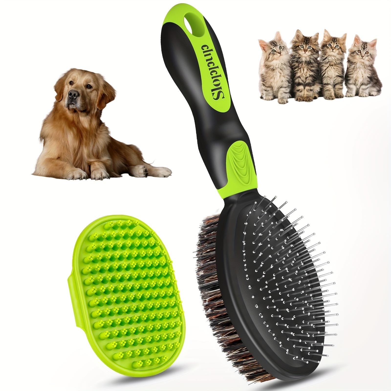 

2Pcs Pet Grooming Tool Set Double Sided Pin Brush and Silicone Bath Massage Brush for Cats Dogs Deshedding зелёный