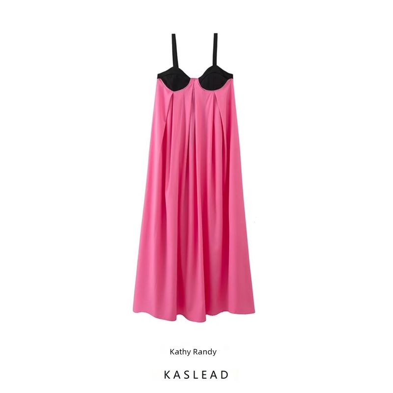 Kaslead New Arrival Women's Clothing Fashion Style Fashion Slim Fit Slimming Color Matching Sling Pure Color Dress