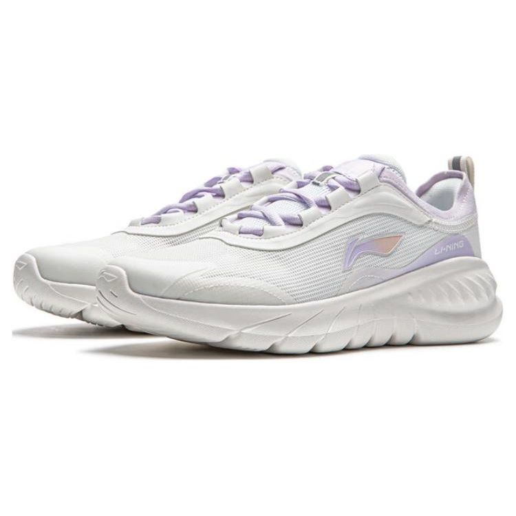 Li Ning Easy Fit Flex Soft Rebound Shock Absorption Durable Breathable Low Top Running Shoes Women Sneakers White Purple ARSU030-4