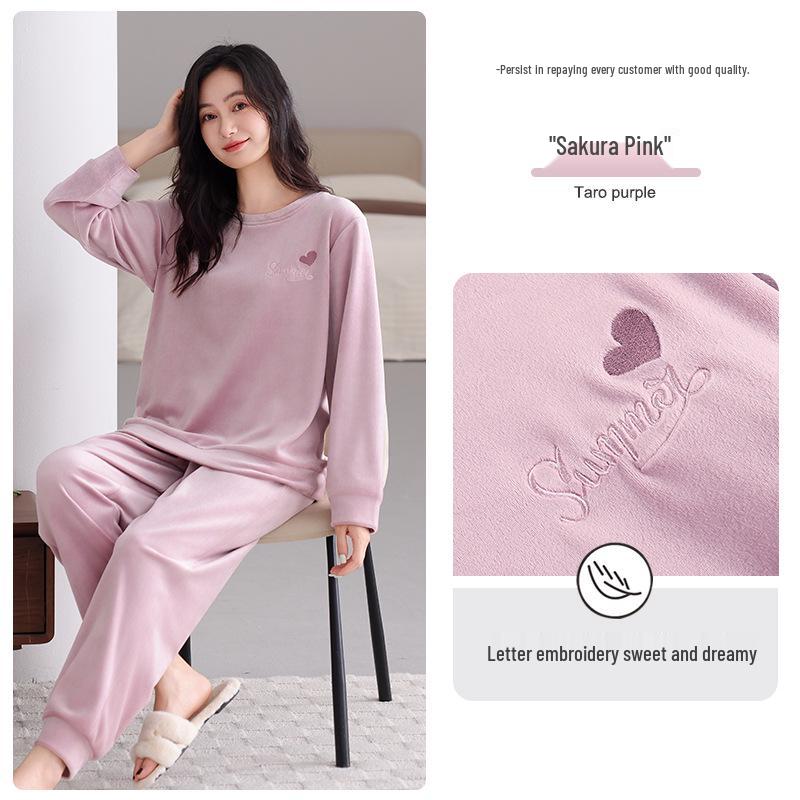 Doppelseitiges Fleece-Pyjama-Set für Damen - Winter, Dickes Samt, Langärmelig, Rundhals, Locker, Lässig, Für Draußen