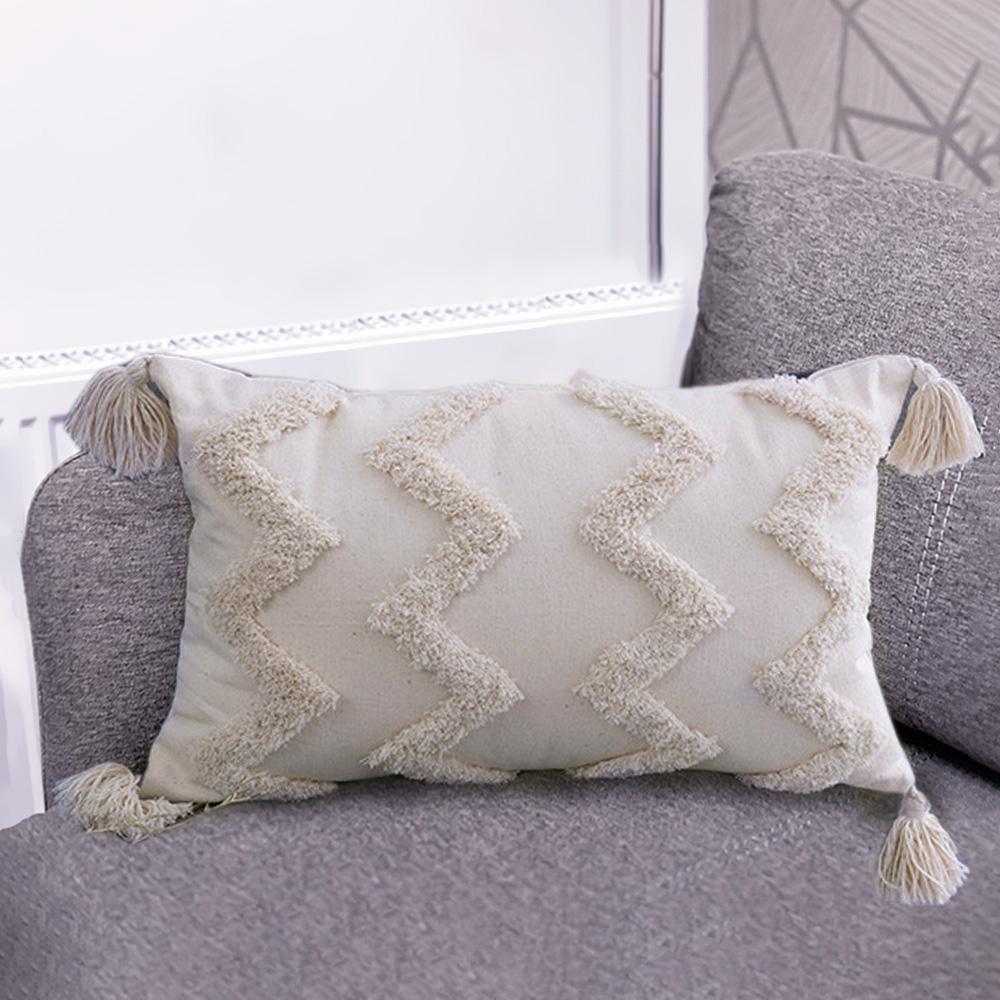 Home Decor Boho  Pillowcase With Tassels Handmade Woven Pillowcase Sofa Living Room Decoration Beige Tassels Cushion Cover