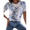 Women Summer T Shirt Trend Cat Print Retro Fashion Short Sleeve Tees Casual   Printed  Tops