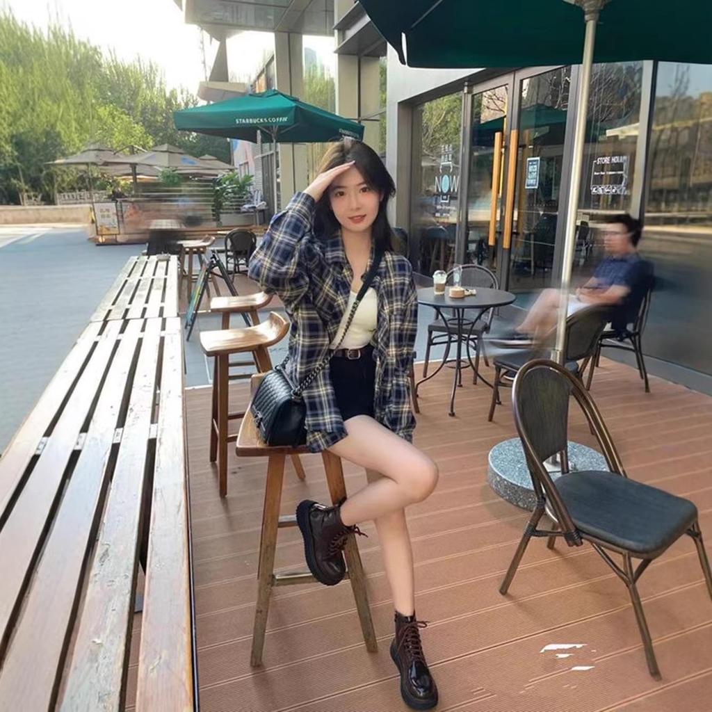 Women's Plaid Long Sleeve Korean Style Cardigan Shirt - Loose Retro Jacket for Spring and Autumn