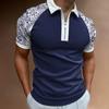 Summer Men's Casual Striped Houndstooth Digital Print T-Shirt Zipper Polo Shirt
