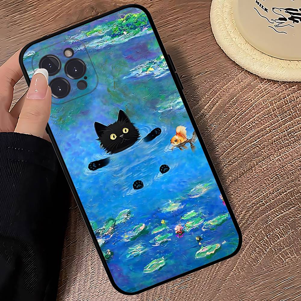 Funny Cats Van Gogh Phone Case For IPhone 16 17 Air 15 14 13 12 11 Pro Max 16E Plus Fundas