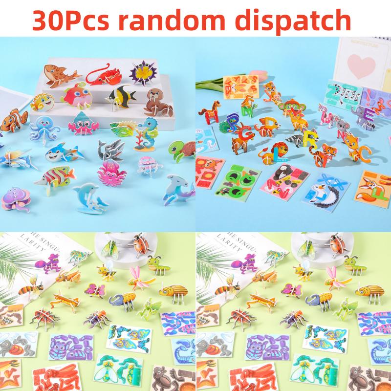 30Pcs Cartoon 3D Animal Insect Theme Paper Jigsaw Puzzles Kids Educational Toys Birthday Favors School Rewards Pinata Fillers