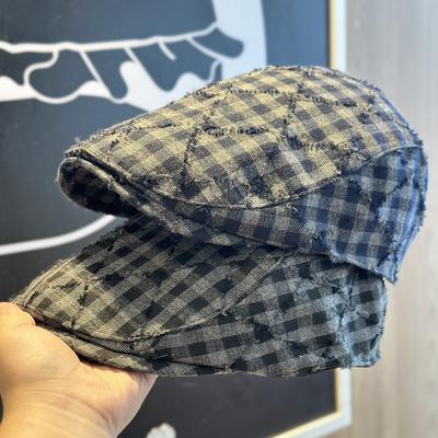 New Style Frayed Plaid Autumn and Winter Progressive Hat for Women Atmospheric Fashionable Literary Beret  Small Face