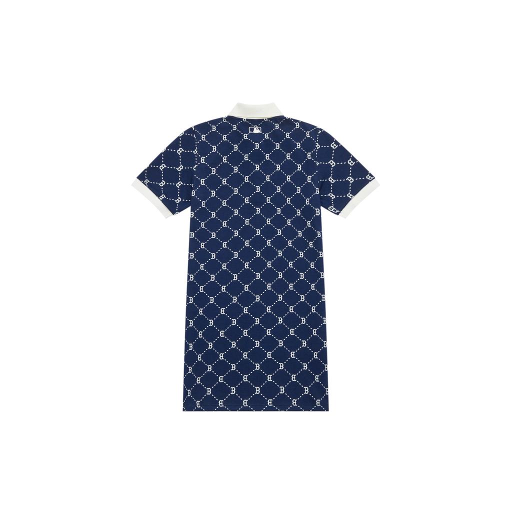 New MLB MONOGRAM Reading Collection Short Sleeved Dress Women's Navy Blue 3FOPM0443-43NYS
