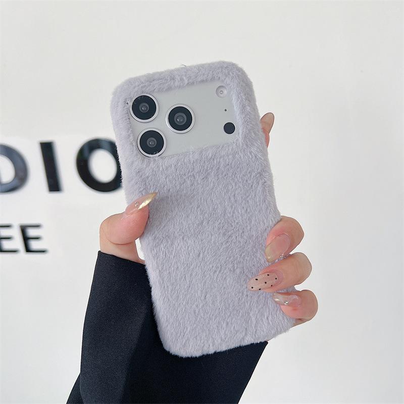 Winter Warm Solid Colors Furry Fluffy Plush Phone Case For iPhone 17 Air 16 15 14 13 Pro Max Shockproof Protective Cover