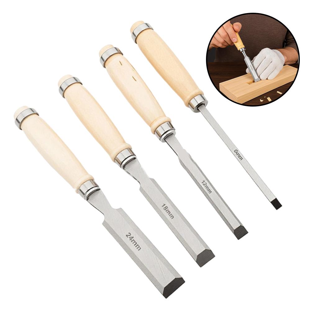 Chisel Set for Woodworking 4 Pcs with Thicker Blades Ready To Use Out of Box for Efficient Carving and Shaping