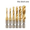 6Pcs For Metal Steel Wood Plastic Compound Metric Tap Drill Bits Screw Thread Hex Shank Machine Titanium HSS Tap Bit Tool