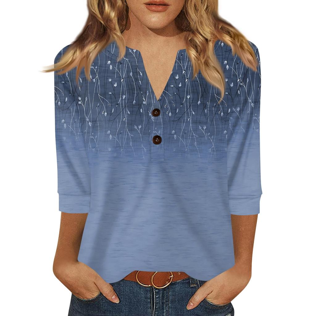 Dames T-shirt Print Knoop 3/4 Mouw Dagelijks Weekend Mode Basic V-hals Normale Top