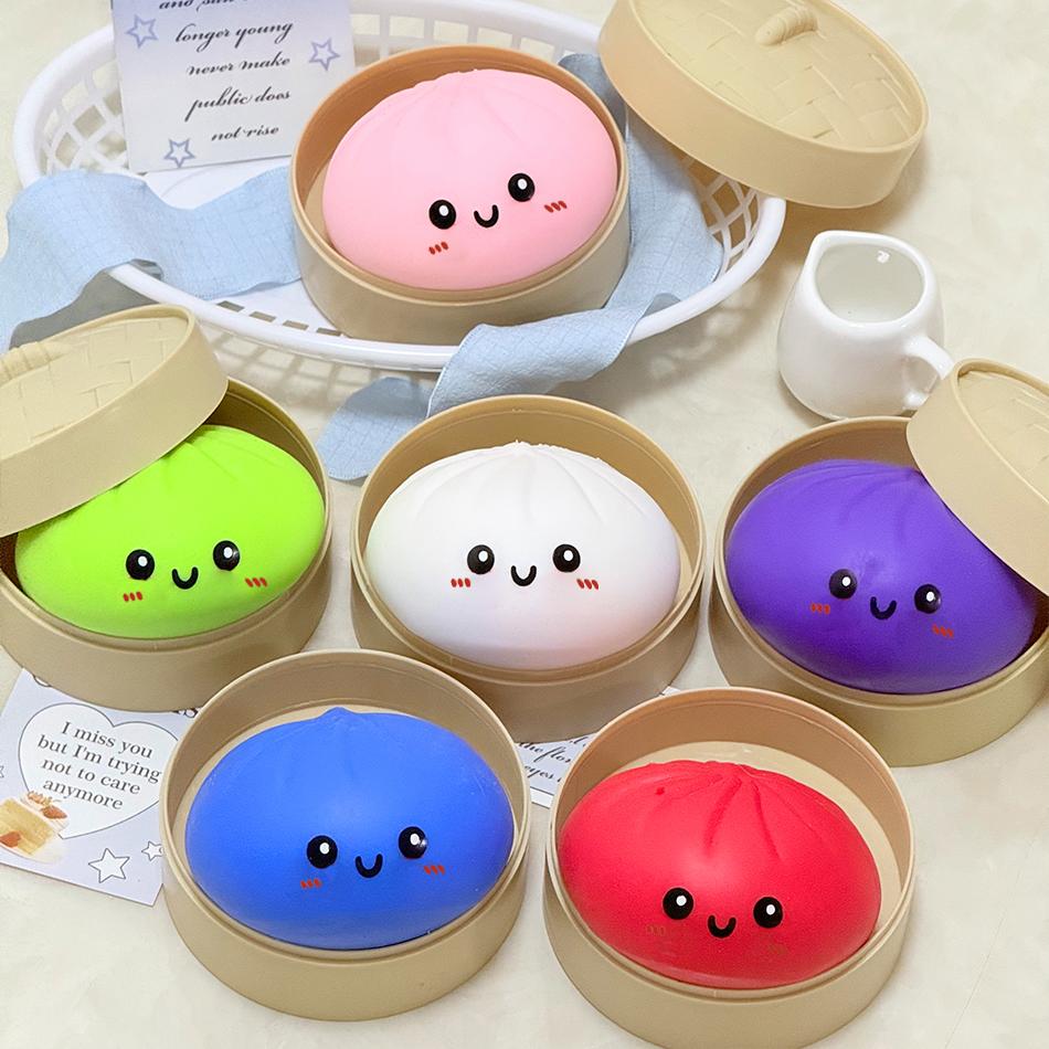 11 Styles Realistic Giant Dumpling Squeeze Toy With Bamboo Steamer Soft Dough Ball Decompression Fidget Toy Funny Creative Gift