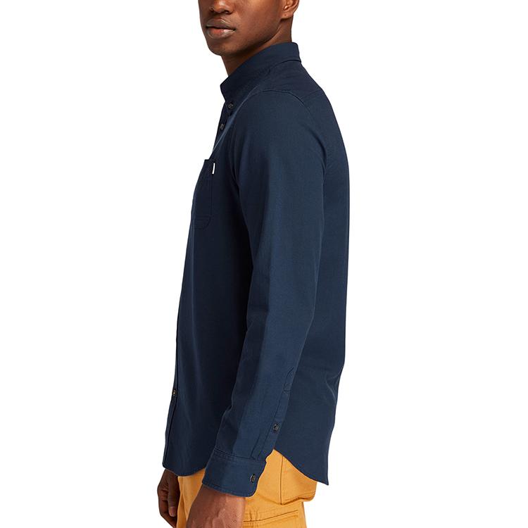 Timberland Outdoor Casual Oxford Breathable Solid Long Sleeve Shirt Men shirts Deep-Sapphire-Blue A2ES5-Z16