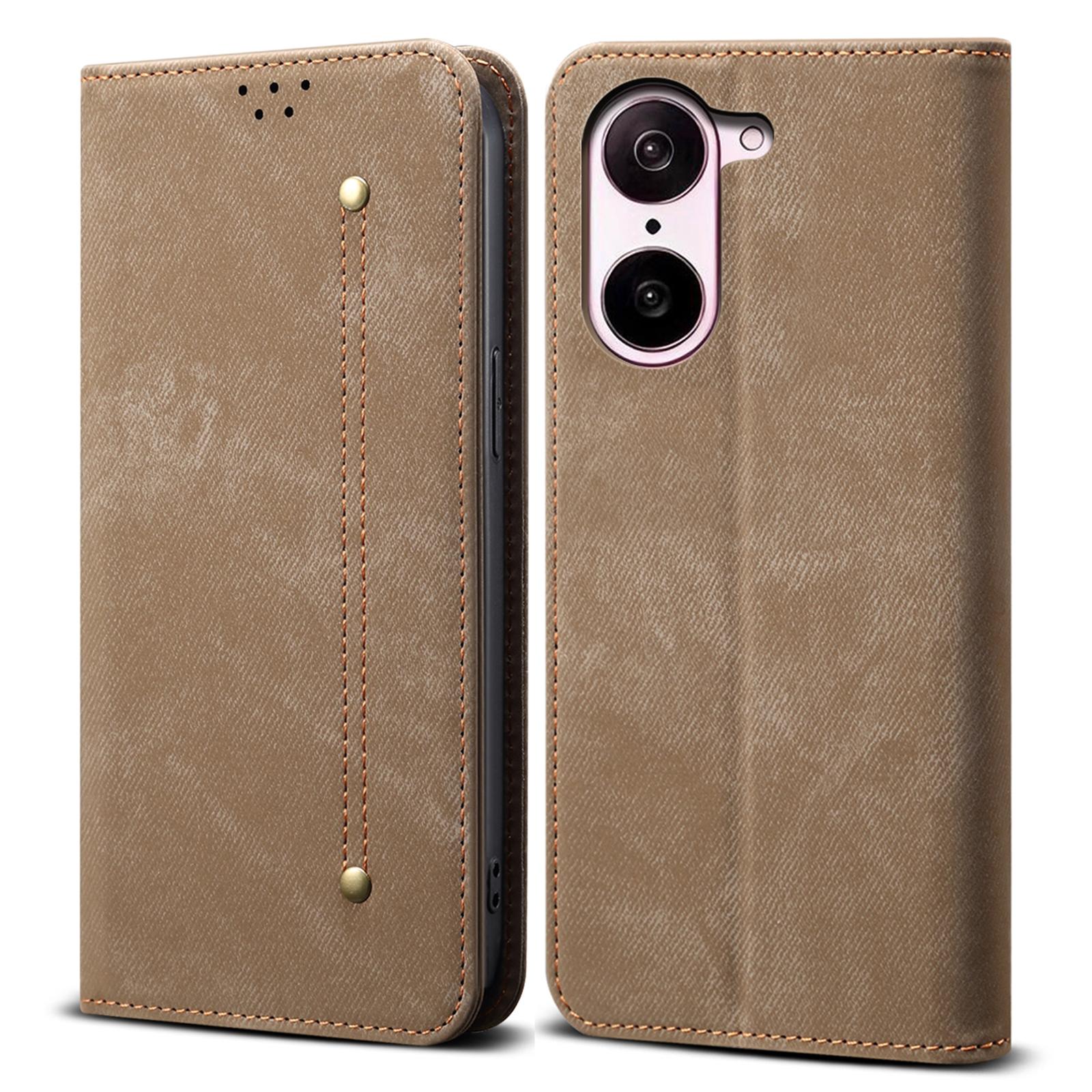 

Для OnePlus Nord CE5 5G/Ace 5 Racing 5G Чехол Текстура джинсовой ткани Кожаный чехол-подставка с защитой от царапин Khaki