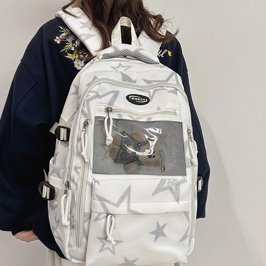 Schoolbag Star Printed Transparent Backpack Junior High School Student Teen Campus Large Capacity High Value School Bag Unisex