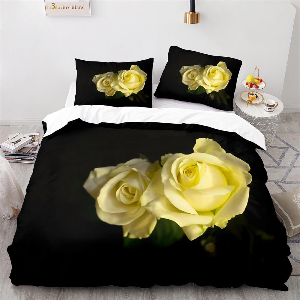 Rote Rose Königin König Bettbezug 3D Schönes Blumen-Thema Bettwäsche-Set Für Frauen Mädchen Romantische Florale Bettdecke Kissenbezug