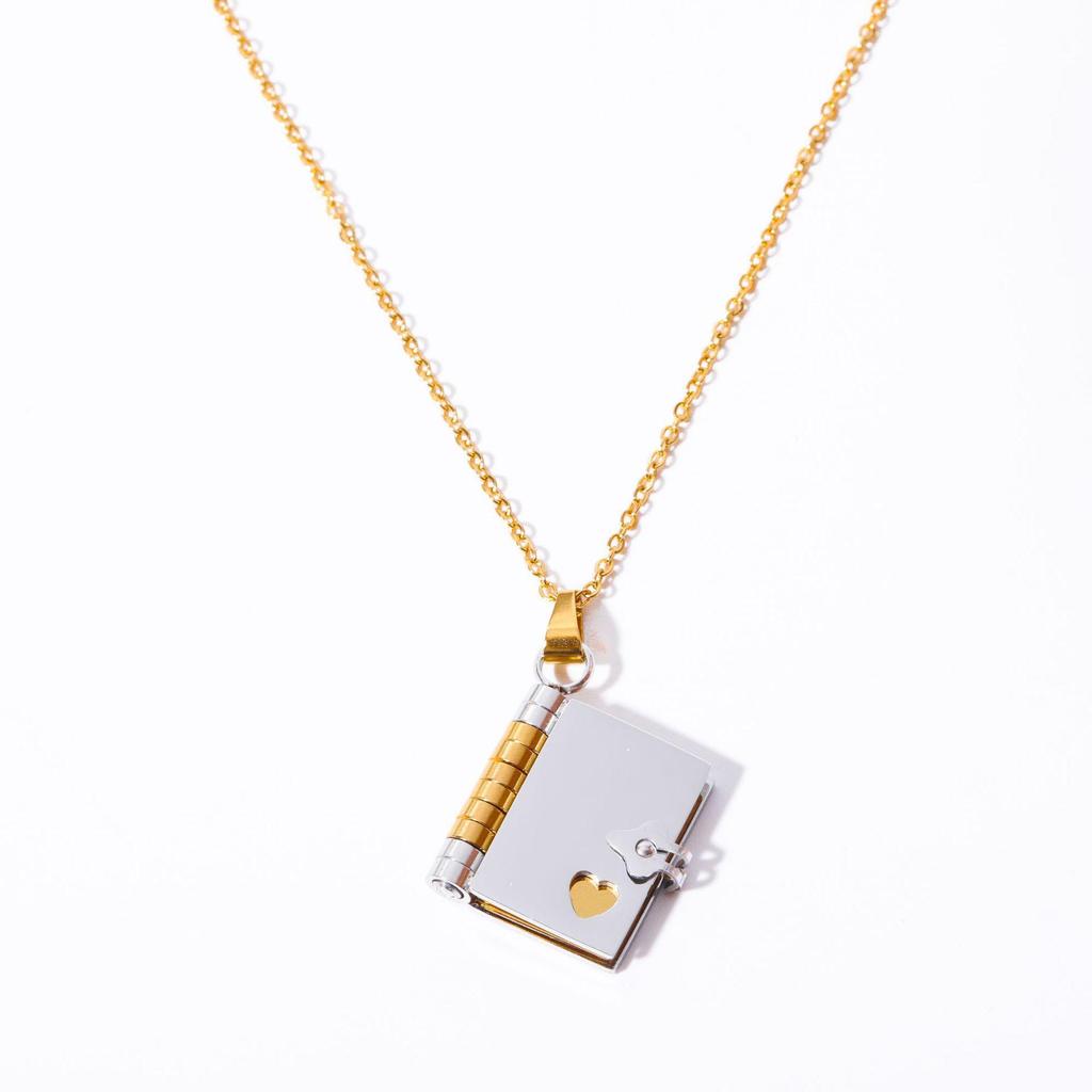 18k Gold Heart-Shaped Book Pendant Necklace - Personalized Non-Fading Couple's Sweater Chain
