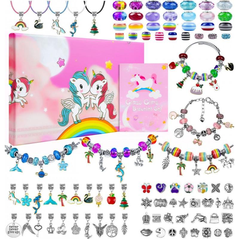 Kids DIY Bead Bracelet Set Unicorn Charm Jewelry Gift Box Girls