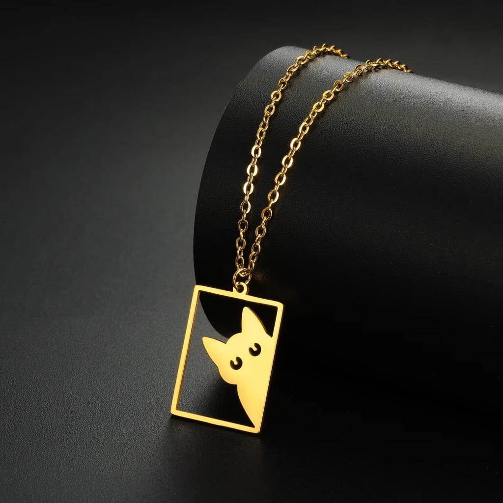 Teamer Cat Kitten Pendant Necklace Stainless Steel Pet Animal Necklace Cute Funny Cat Daily Jewelry for Women Girls No Rust