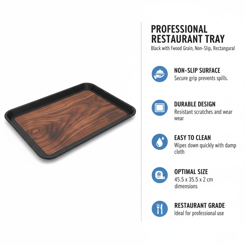 Carnival Waiter'S Tray Non-Slip Black Rectangle 45.5×35.5×2 Cm