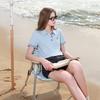 Women's Embroidered Plaid Patchwork Polo T-Shirt