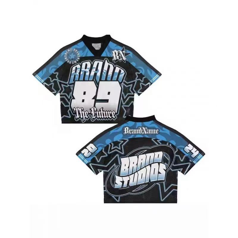 

DRIPX American T-shirt Harajuku Hip Hop Fashion Football Shirt Street Wear Retro Casual Breathable Splicing Loose Short Sleeve 3XL