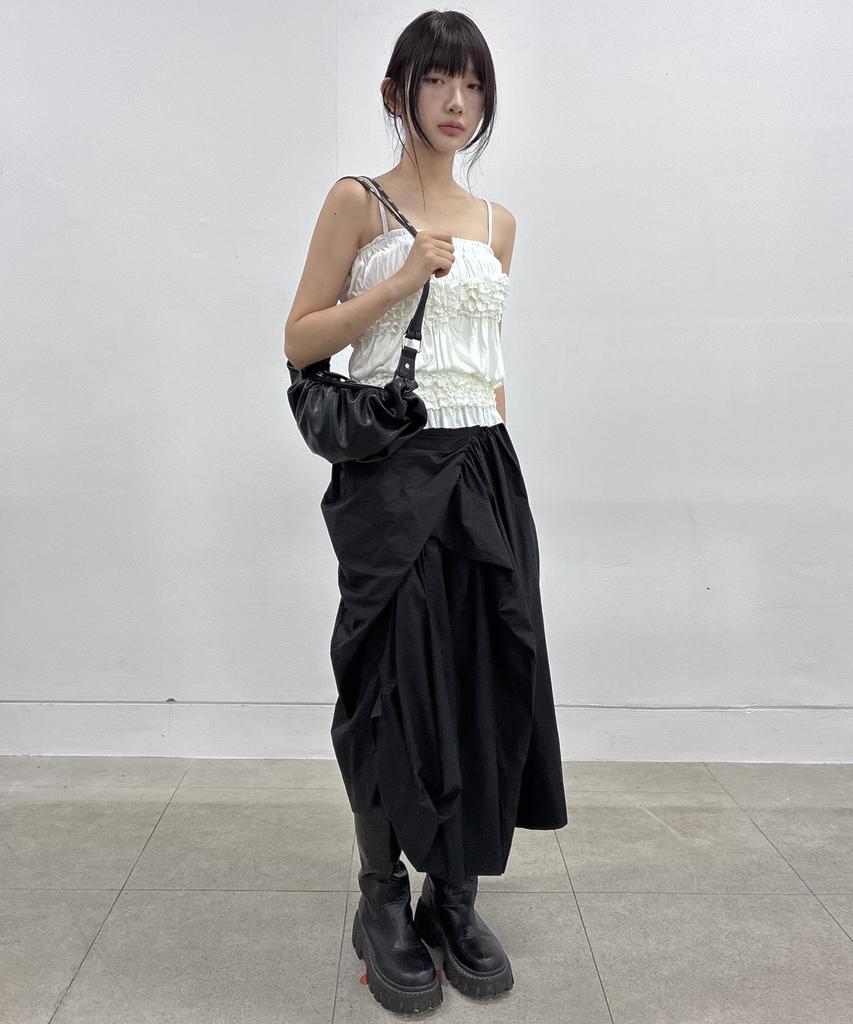 Flareup Draped Leather Bag (Fl-745_Black)