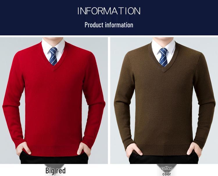 Men's V-Neck 100% Cashmere Sweater - Luxurious, Warm & Thick Knit for Autumn/Winter