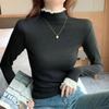 Lace splicing semi-turtleneck bottoming shirt women's autumn and winter threaded sweater lace knitted sweater inner top