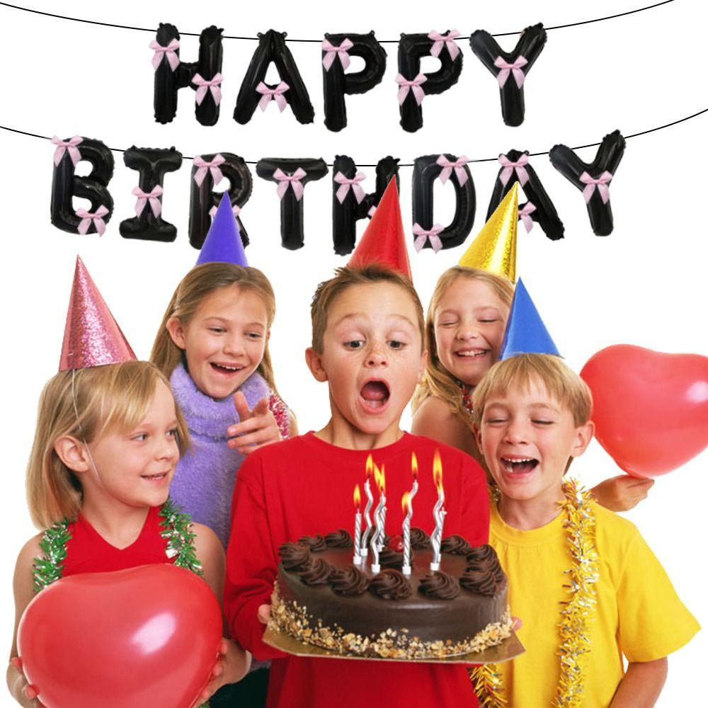 16 Inch Happy Birthday Balloons Balloon Set Birthday Party Decoration Letter Balloons Bow Ribbon Aluminum Foil Balloons Party