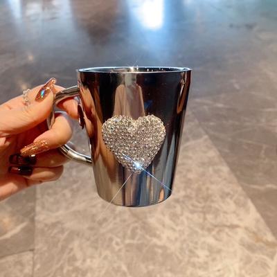 Diamond Studded Heart-shaped Water Cup, High Aesthetic 304 Stainless Steel, Coffee Cup, Portable Mug