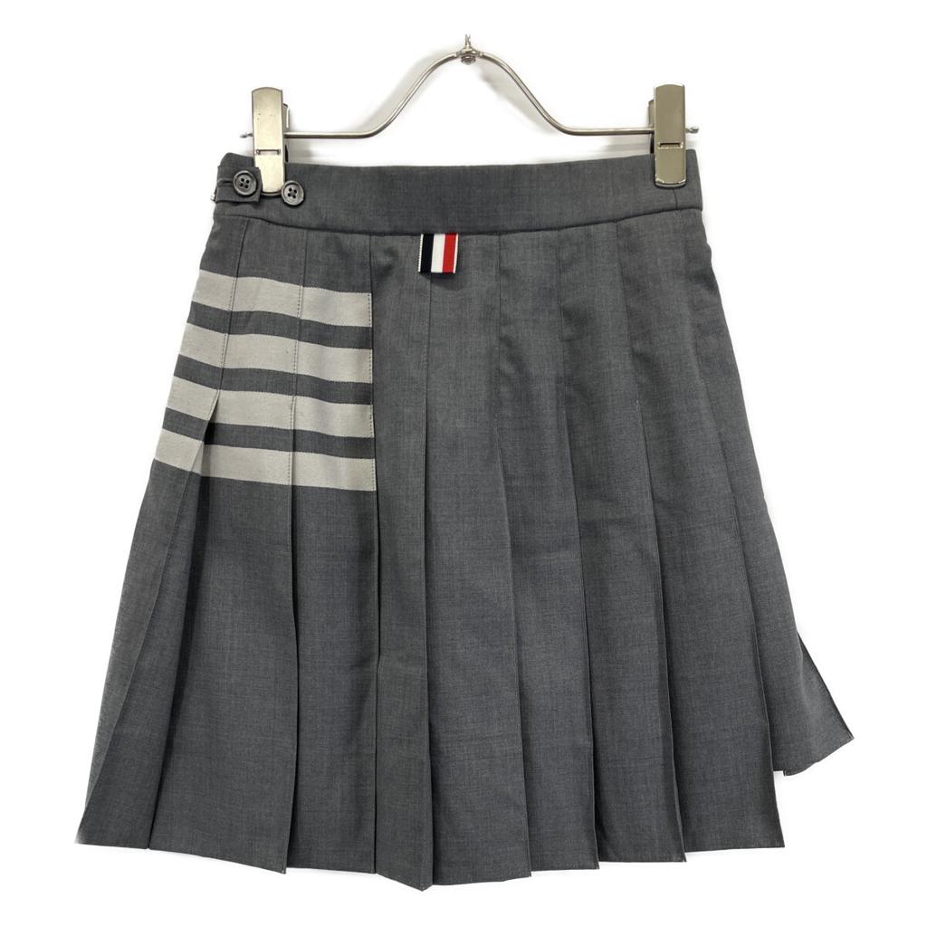 THOM BROWNE FGC402V-06146 Gray Plain Weave 4-Bar Pleated Mini Skirt Skirt 34 grayUsed