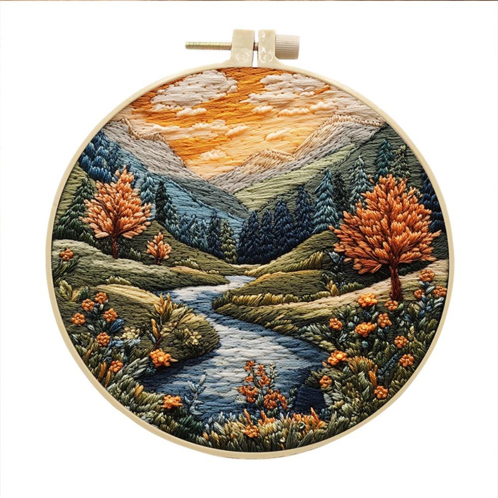 Mountain and Moon Landscape Embroidery Kit Handmade Gift Home Decoration Cross Stitch with Scenery Pattern Sewing accessories
