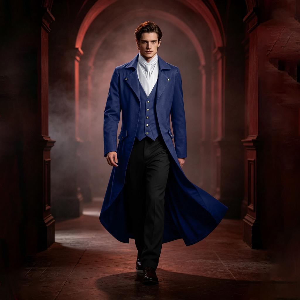 Men's Gothic Steampunk Tailcoat Jacket Black Halloween Costume
