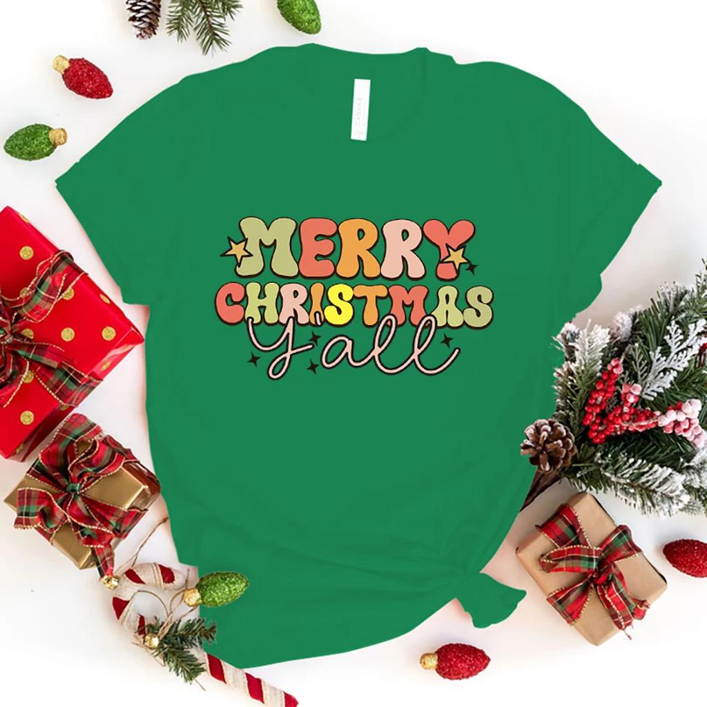 Heißes Frohe Weihnachten Y'all T-Shirt Herren/Damen Lustiges Druck T-Shirt Lässig Cool Streetwear Mode T-Shirt Paar Hip Hop Shirt