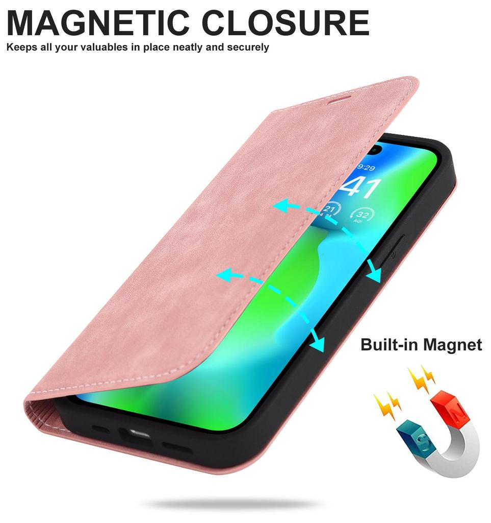 iPhone 15 Anti-Theft Leather Case with MagSafe, Wireless Charging, and Card Holder
