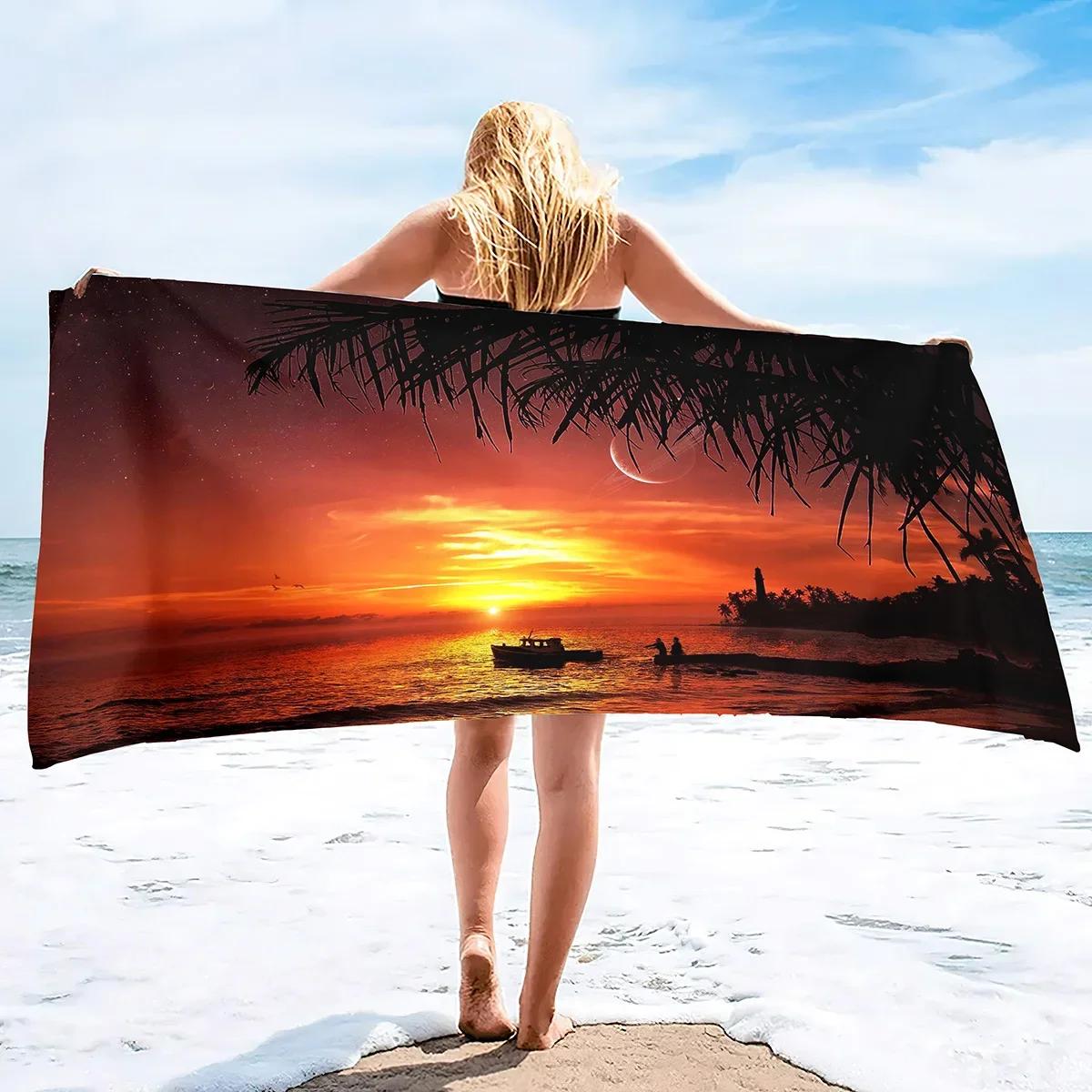 

Beach Bath Pool Absorbent Towel,Beach Seaside Sunset Beach Waves Coastal,Light Weight Washcloth Quick Dry Sand Free Pool Towels W40*H60(CM)
