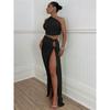 Fashion Style Ins Sexy Oblique Shoulder Evening Dress Backless Seaside Dress Sexy Cutout Split Skirt Suit