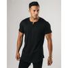 Men's Black Henley T-Shirt Slim Fit Short Sleeve Button Placket Top
