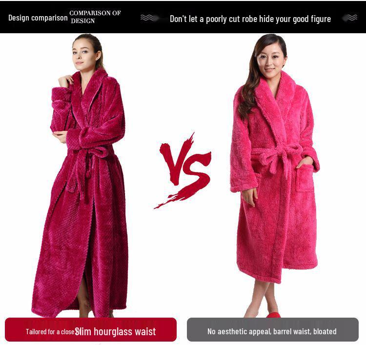 Extended Length Coral Fleece Bathrobe and Pajama Set for Men and Women - Plush, Thickened, Perfect for Winter and Autumn