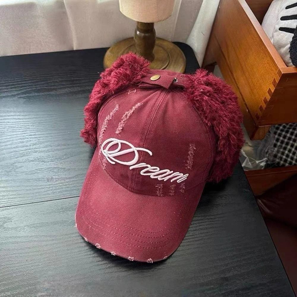 Windproof Earmuffs Baseball Hats Broken Style Retro Bomber Caps Letter Embroidery Versatile Fashion Winter Warm Hat